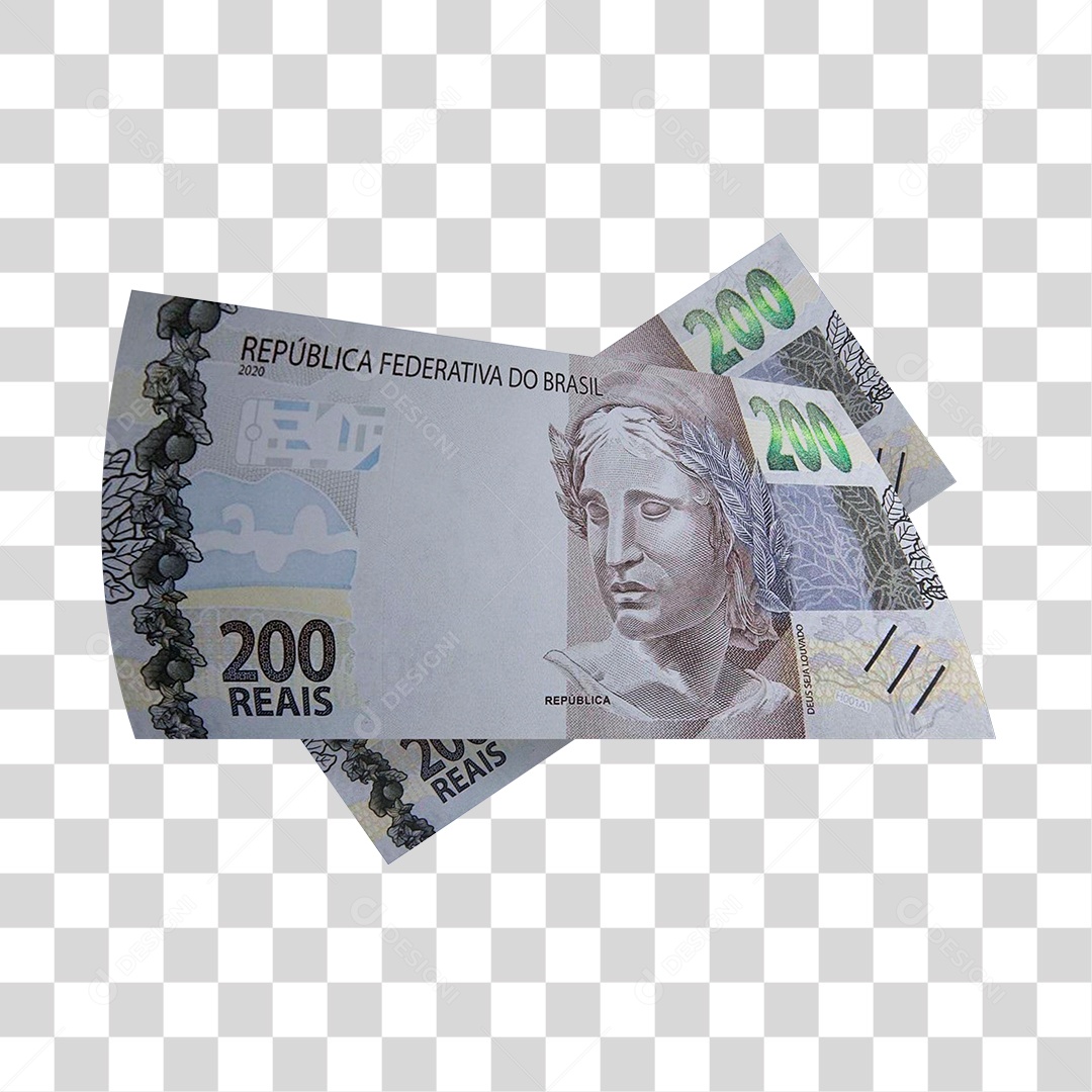 Notas de 200 Reais Elemento 3D Para Composição PNG Transparente