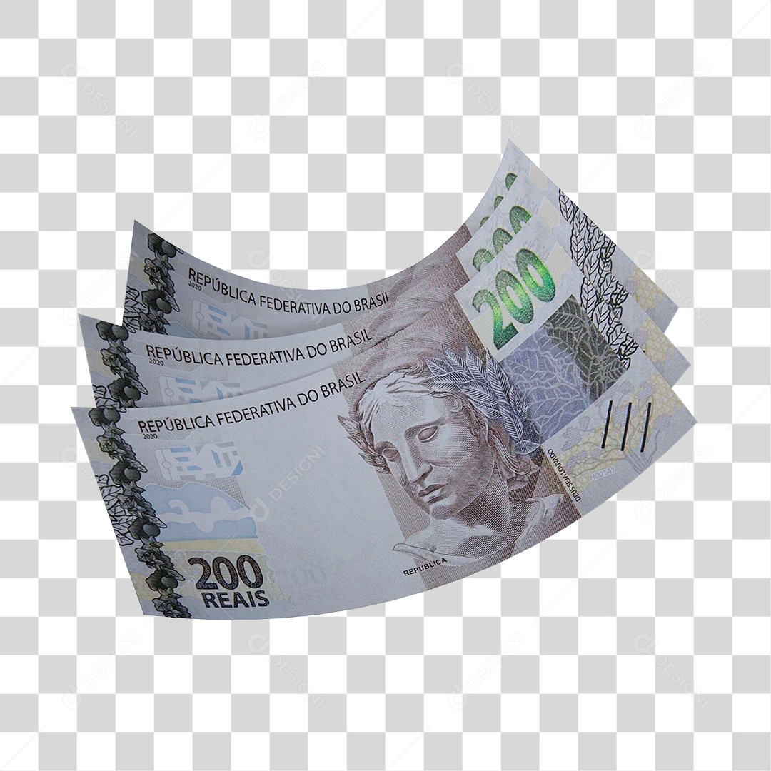 Notas de 200 Reais Dobradas Elemento 3D Para Composição PNG Transparente