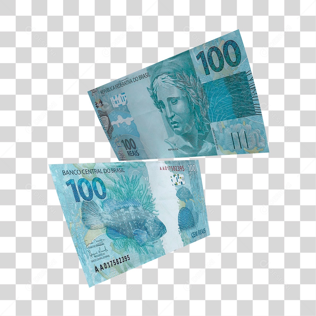 Notas de 100 Reais Elemento 3D Para Composição PNG Transparente