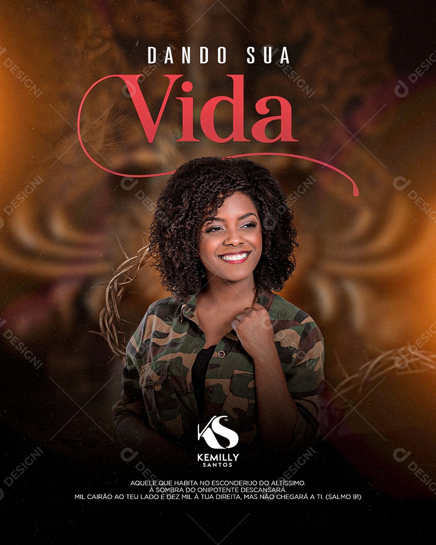 Flyer Gospel Dando Sua Vida Kemilly Santos Social Media PSD Editável