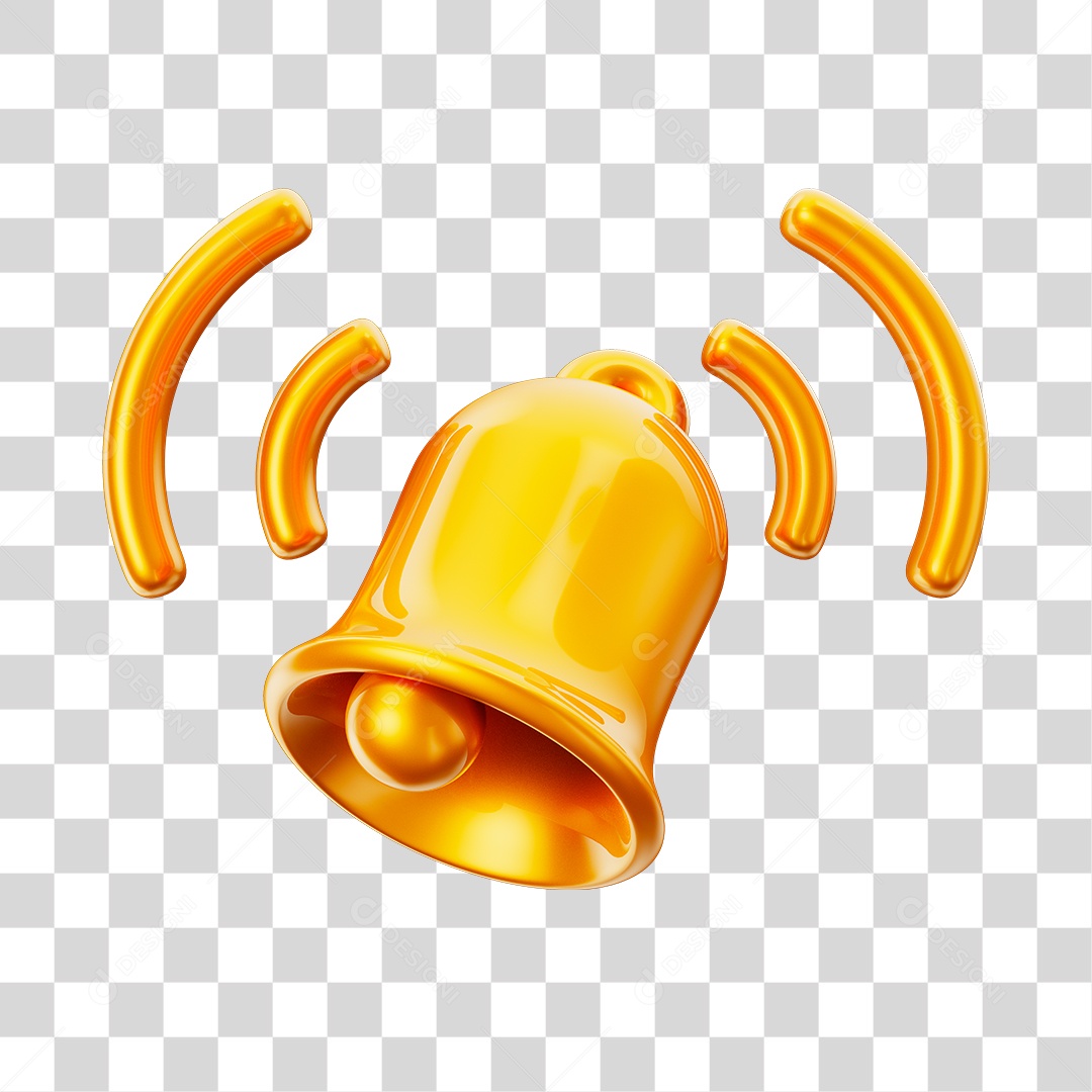 Sino de Notificação Dourado Elemento 3D Para Composição PNG