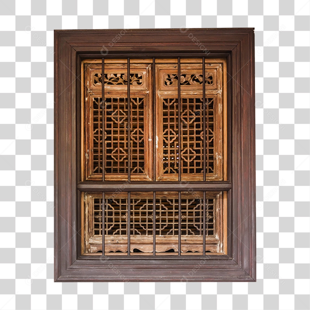 Objeto 3D janelas de Madeira Para Composição PNG Transparente