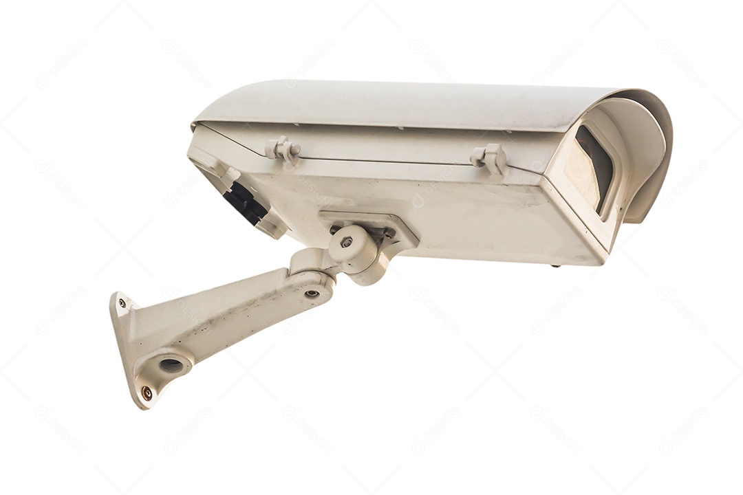 câmera de circuito fechado Câmera de segurança CCTV ao ar livre em fundo isolado Traçado de recorte