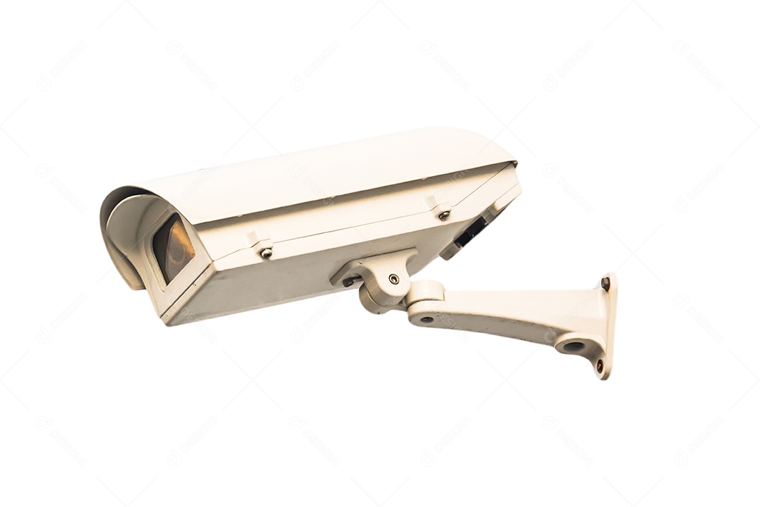 câmera de circuito fechado Câmera de segurança CCTV ao ar livre em fundo isolado Traçado de recorte