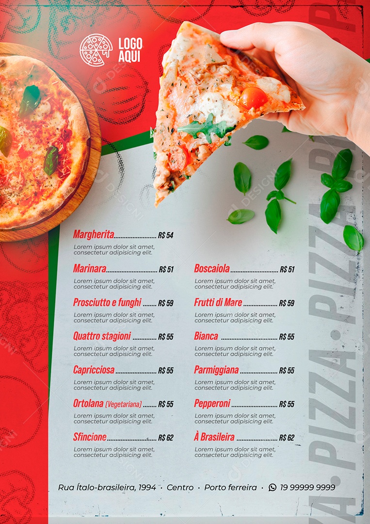 Modelo de Cardápio Pizzarias PSD Editável