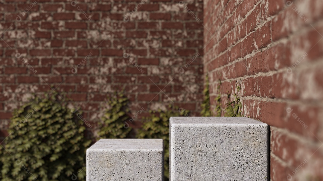 Uma imagem de renderização 3d de exibição de produto de concreto branco em tijolo.