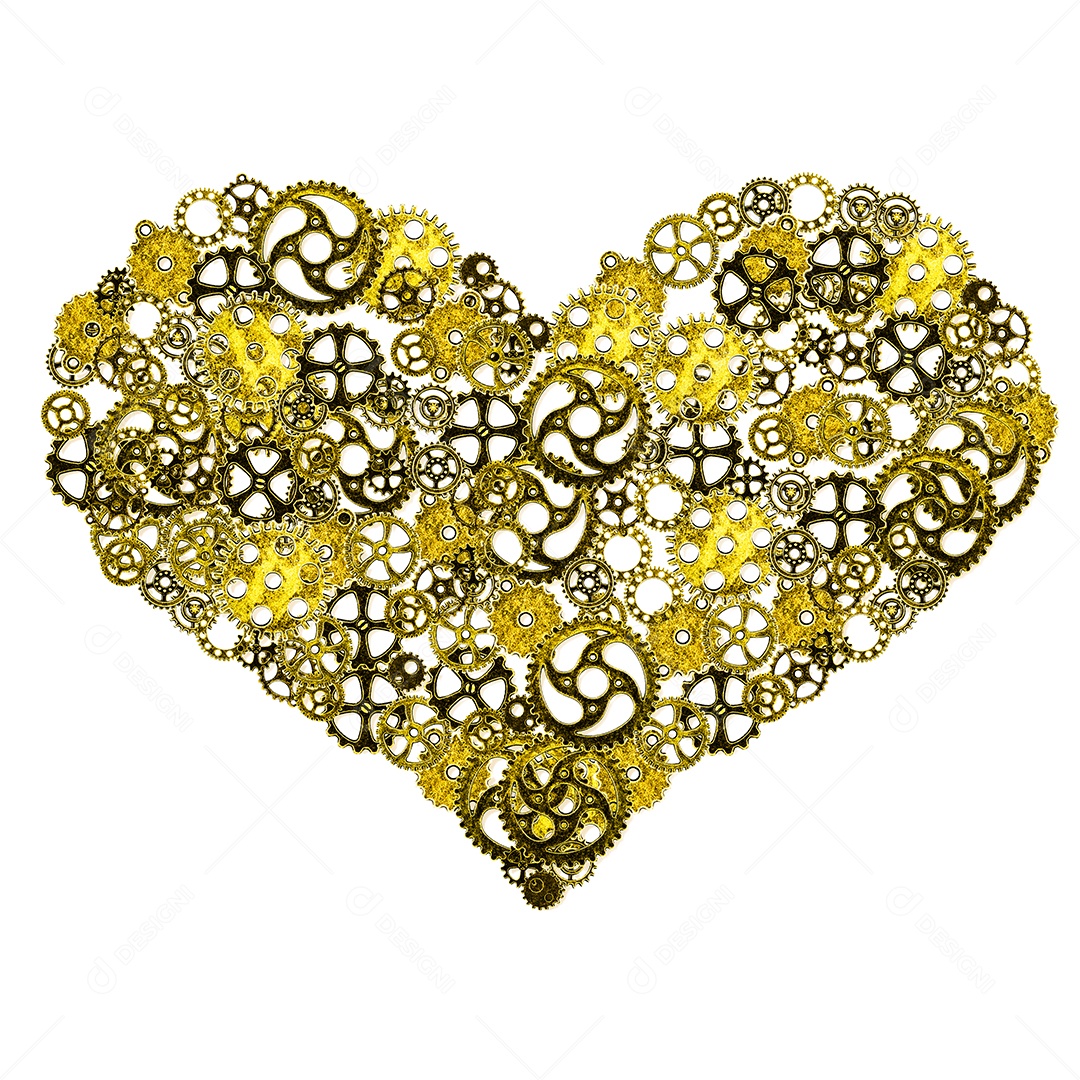 rodas dentadas de bronze do símbolo do coração no fundo isolado