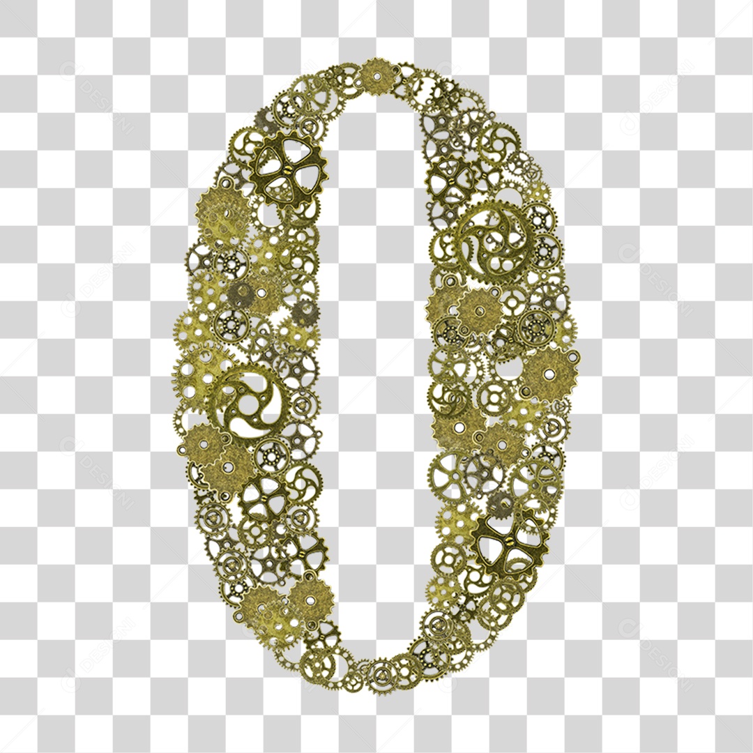 Elemento 3D Número 0 com Engrenagens Para Composição PNG Transparente