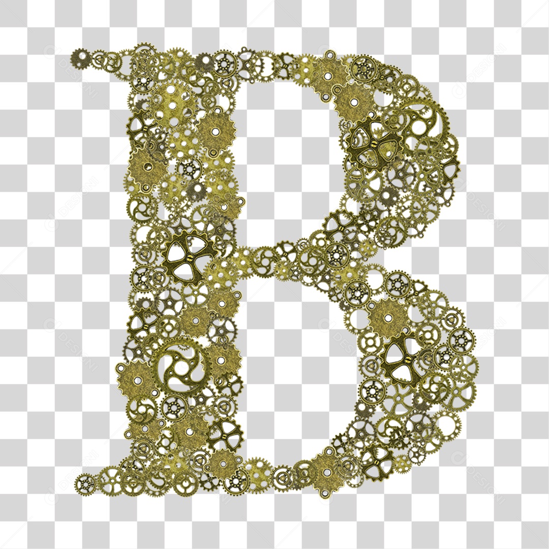 Elemento 3D Letra B com Engrenagens Para Composição PNG Transparente
