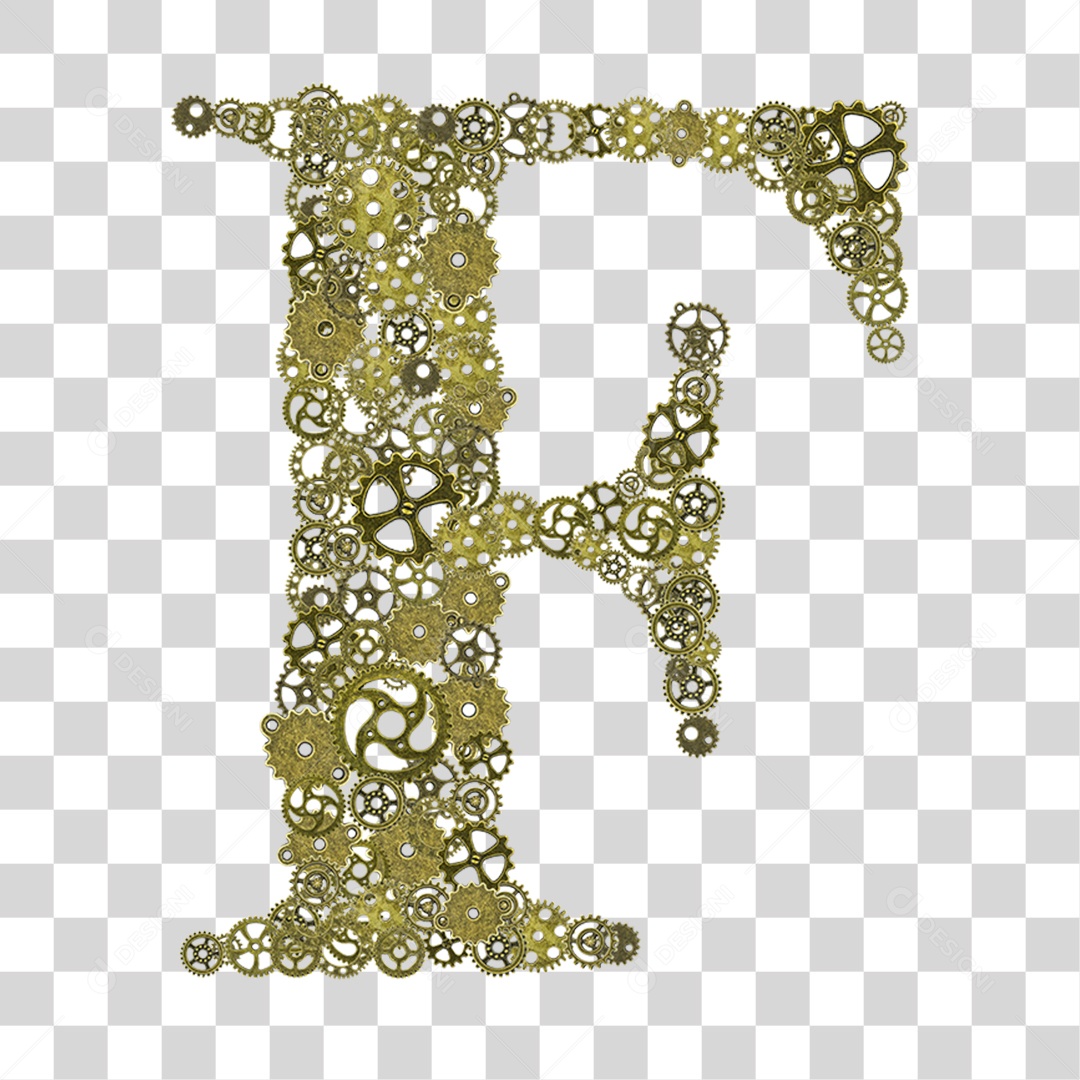Elemento 3D Letra F com Engrenagens Para Composição PNG Transparente