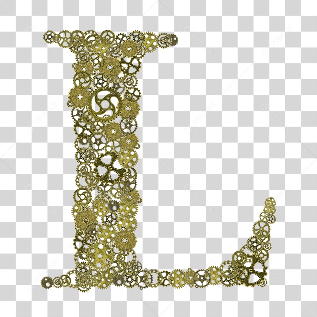 Elemento 3D Letra L com Engrenagens Para Composição PNG Transparente