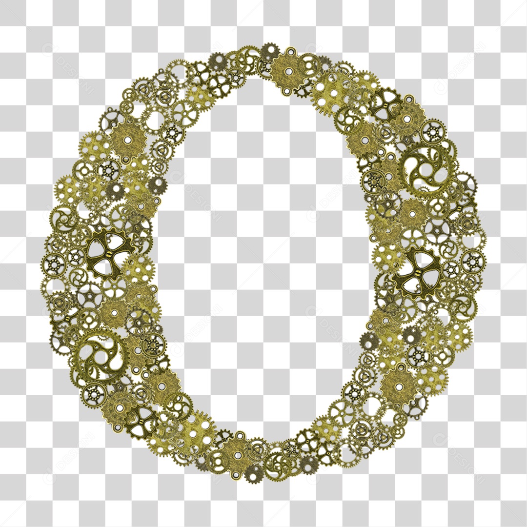 Elemento 3D Letra O com Engrenagens Para Composição PNG Transparente