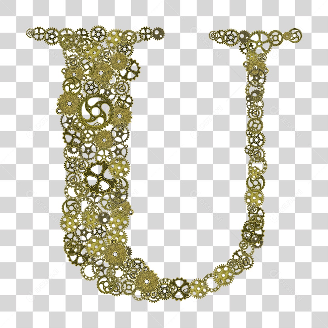 3D Letter U Element with Gears For Transparent PNG Composition