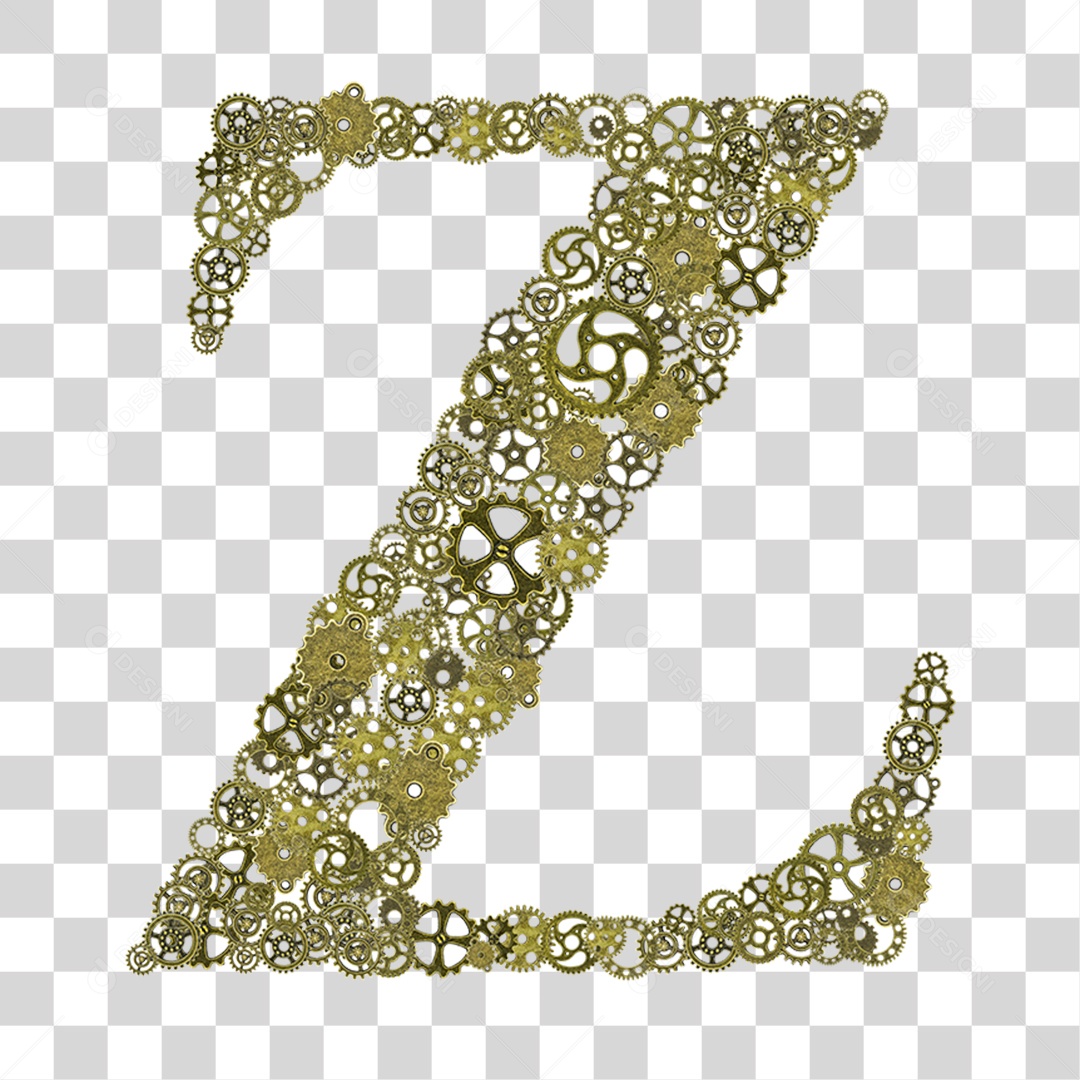 Elemento 3D Letra Z com Engrenagens Para Composição PNG Transparente