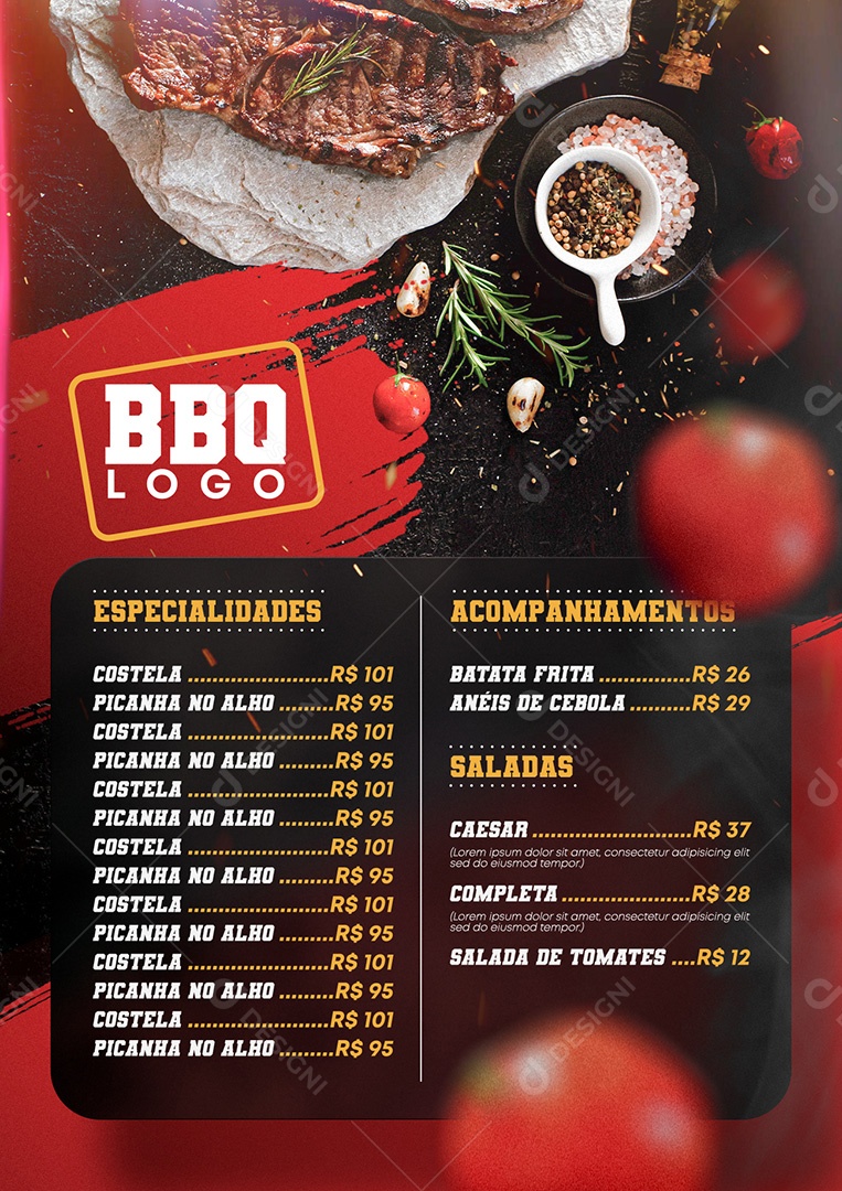 Modelo de Cardápio Churrascarias PSD Editável