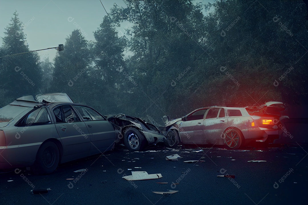 Car accident, collision on the road, 3D rendering