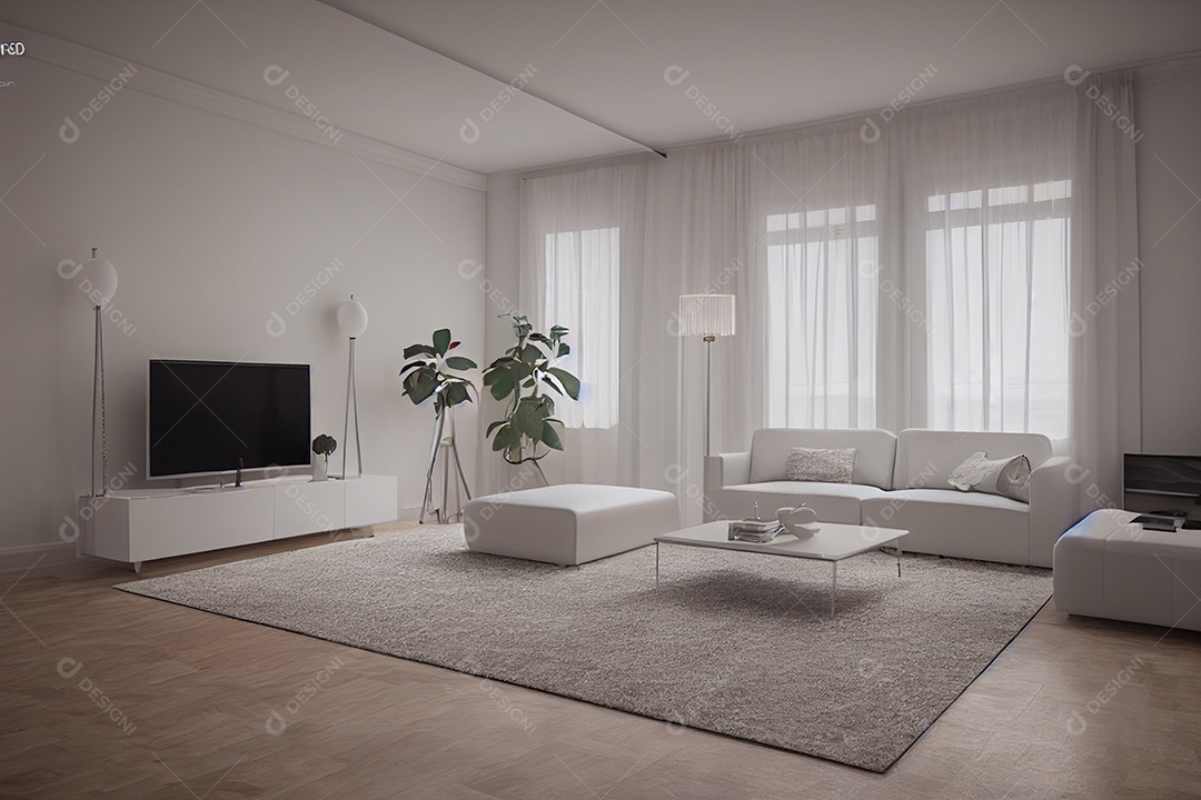 Sala de estar assistindo TV 3D render