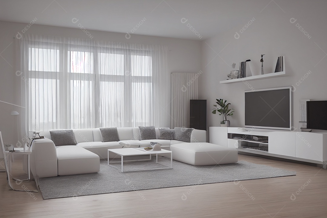 Sala de estar assistindo TV 3D renderização