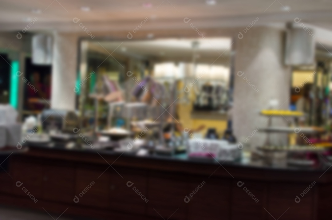 Buffet de desfoque abstrato no restaurante do hotel para plano de fundo pode ser usado para exibição