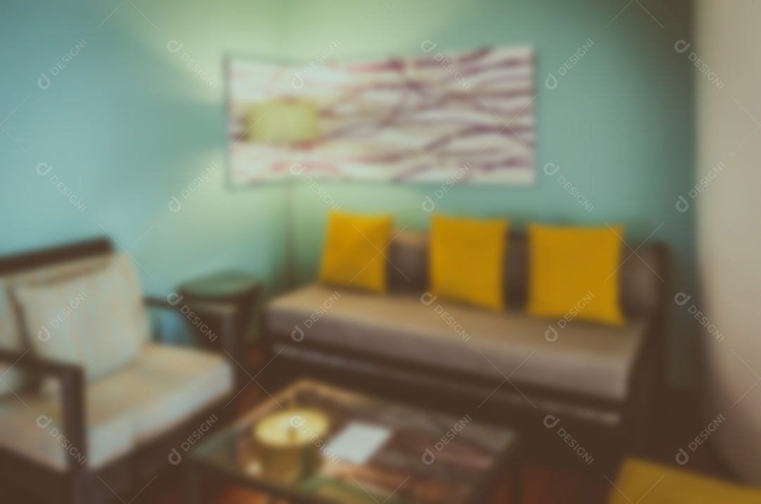 Desfocar o interior da decoração da sala de estar abstrata para o fundo pode ser usado para exibição