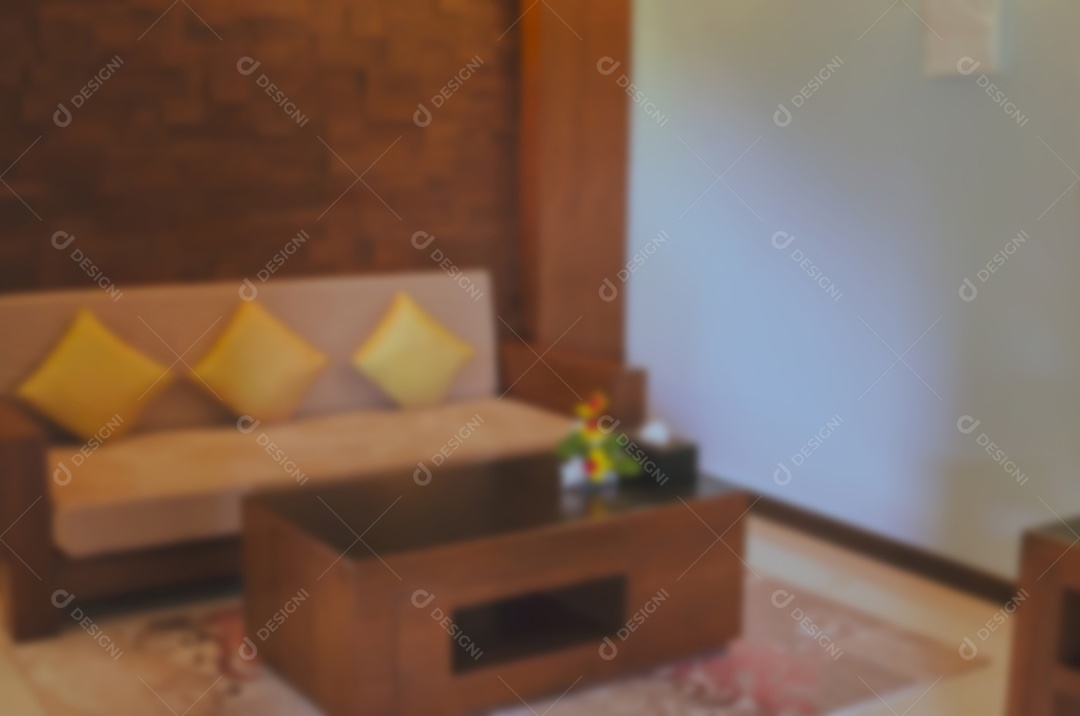 Desfocar o interior da decoração da sala de estar abstrata para o fundo pode ser usado para exibição