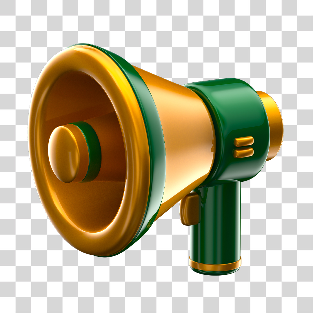 Elemento 3D Megafone Dourado e Verde PNG Transparente