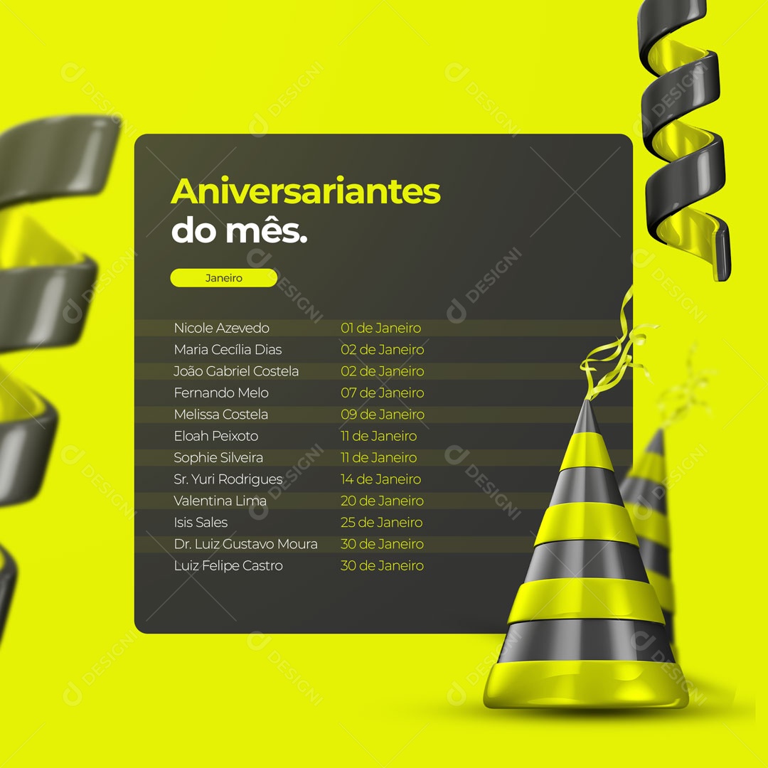 Aniversariantes do Mês Social Media PSD Editável