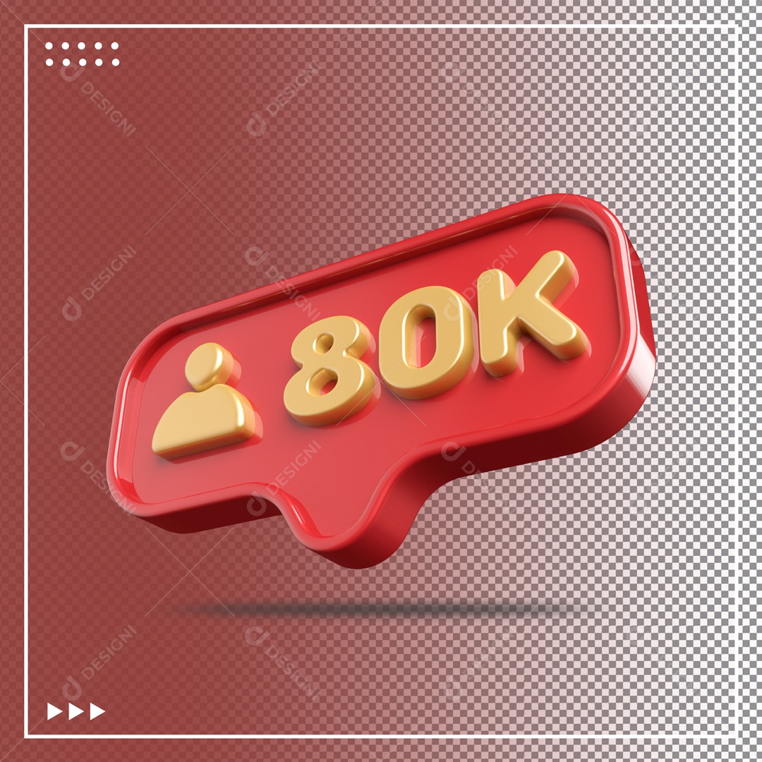 Ícone 3D de perfil com Seguidores 80k Elemento para Composição PSD