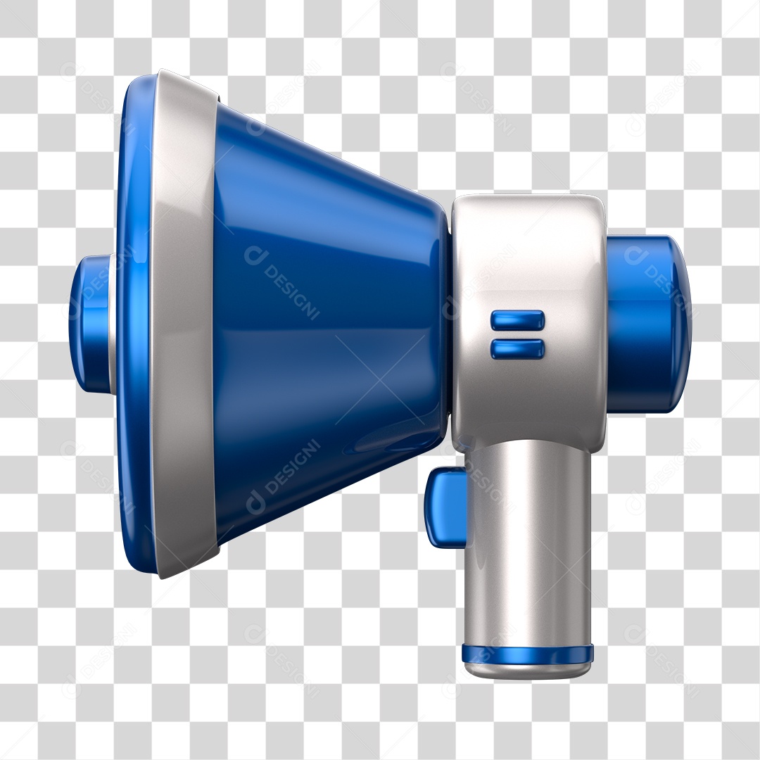 Elemento 3D Megafone Azul e Branco PNG Transparente