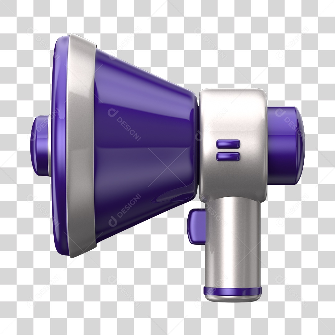Elemento 3D Megafone Roxo e Branco PNG Transparente