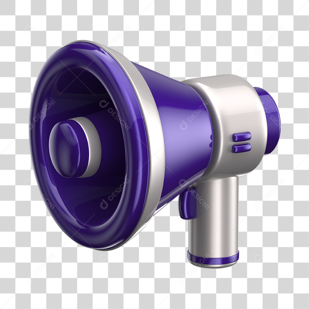 Elemento 3D Megafone Roxo e Branco PNG Transparente