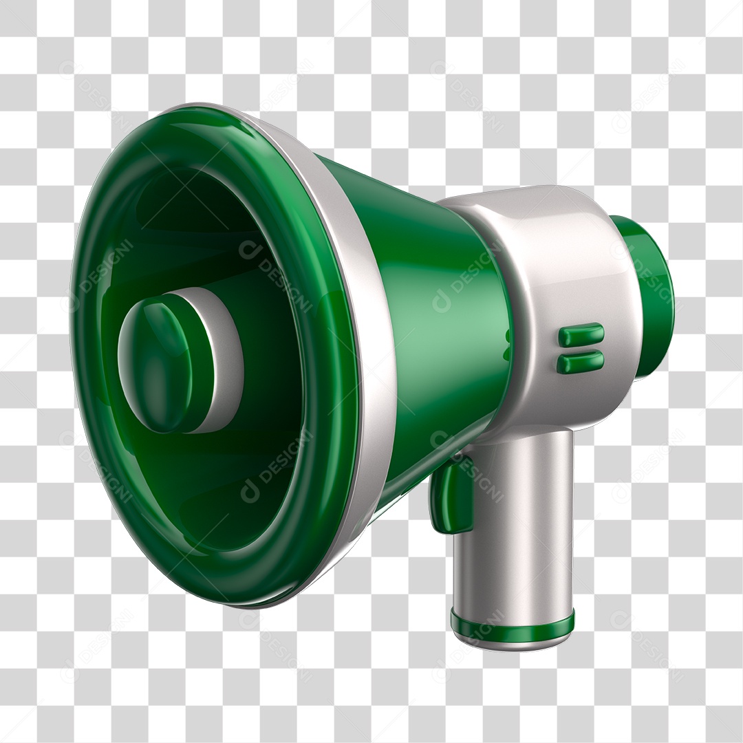 Elemento 3D Megafone Verde e Branco PNG Transparente