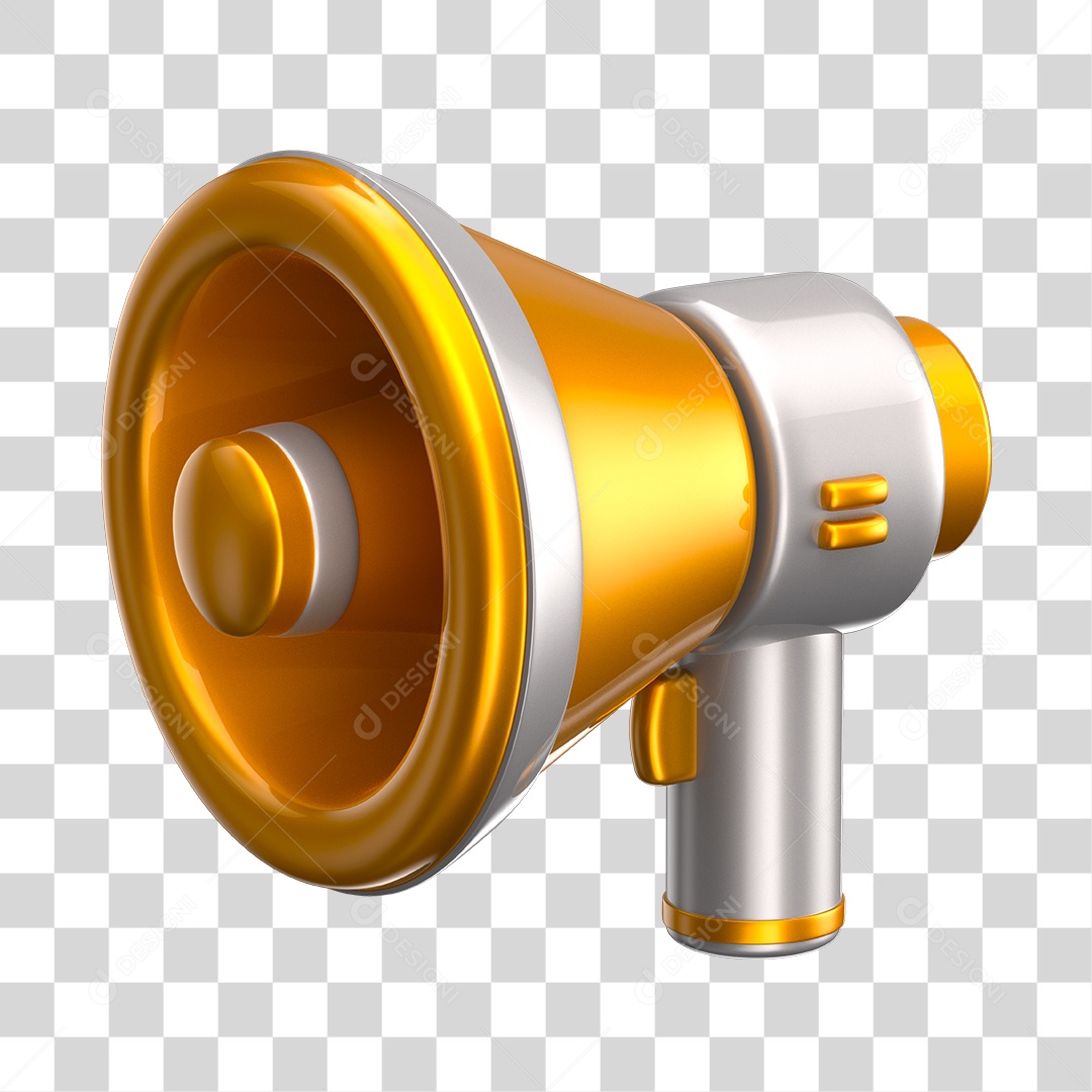 Elemento 3D Megafone Dourado e Branco PNG Transparente