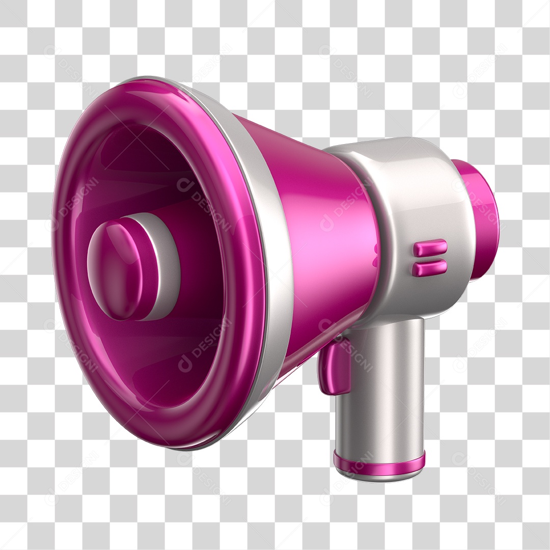 Elemento 3D Megafone Rosa e Branco PNG Transparente