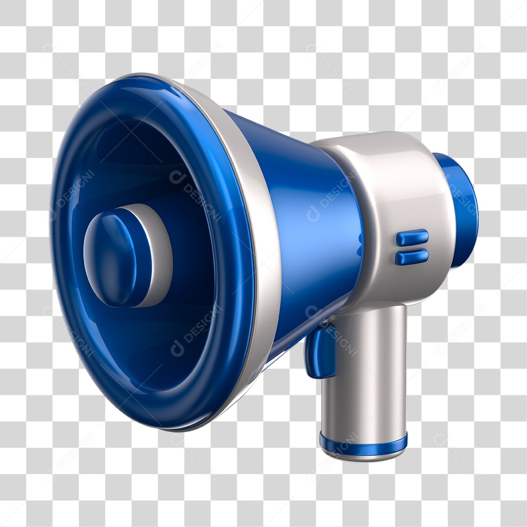 Elemento 3D Megafone Azul e Branco PNG Transparente