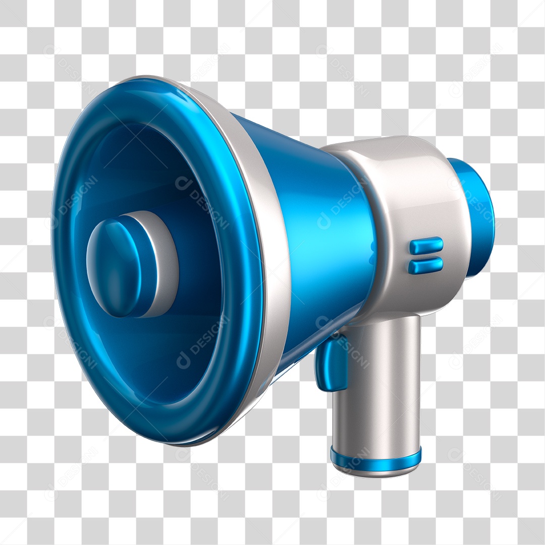 Elemento 3D Megafone Azul e Branco PNG Transparente