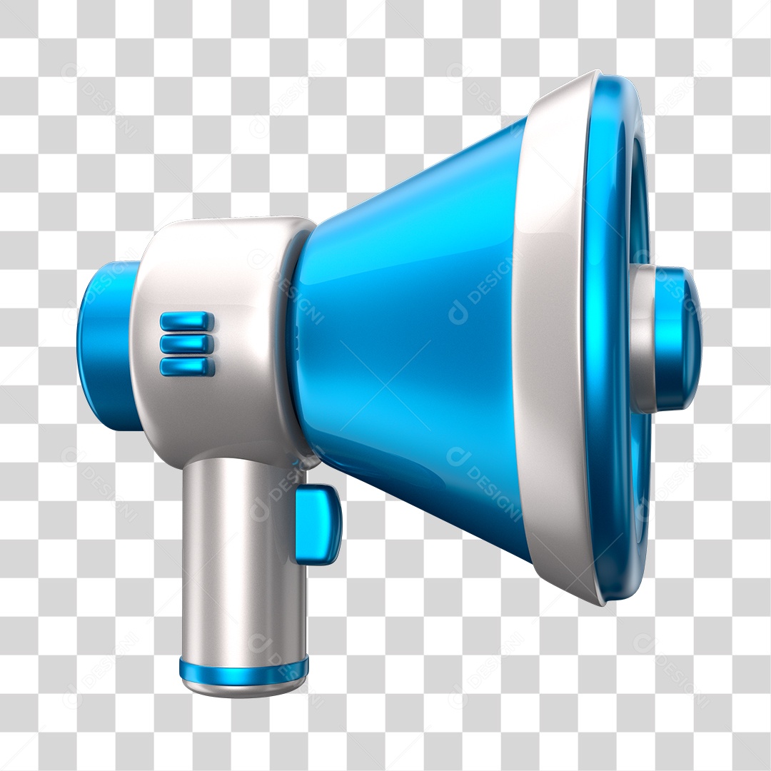Elemento 3D Megafone Azul e Branco PNG Transparente