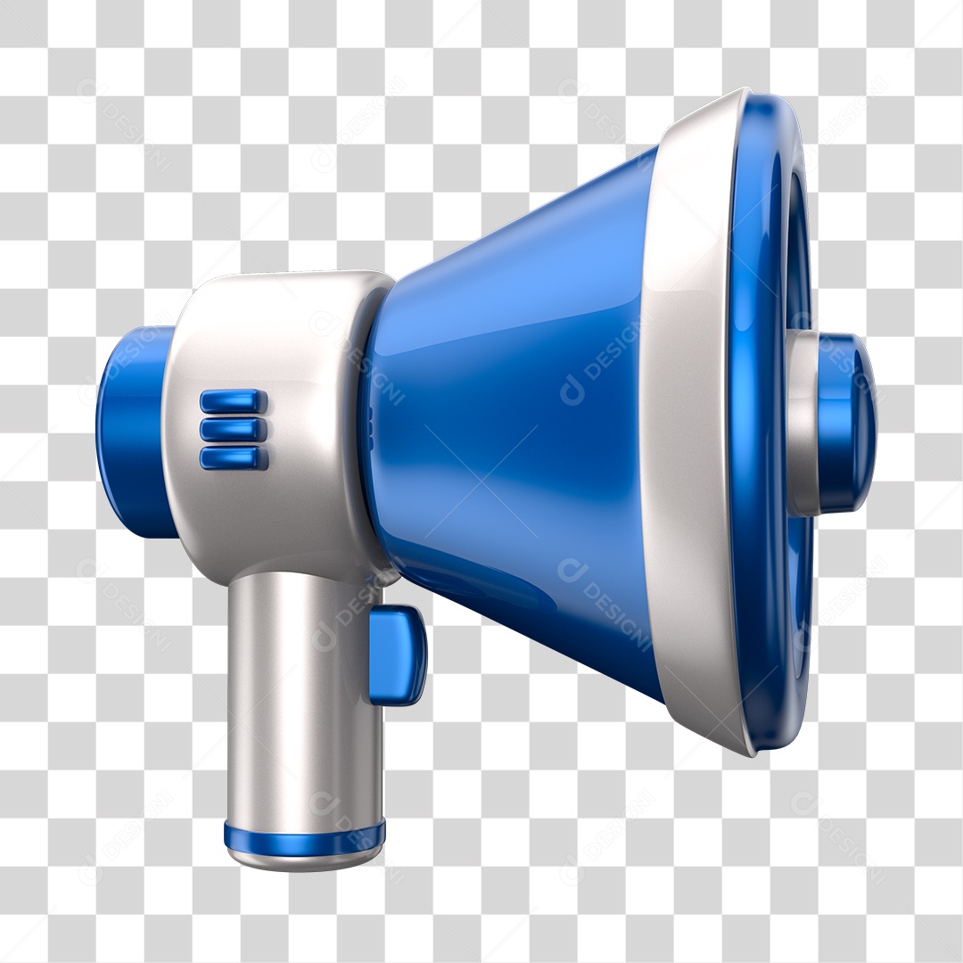 Elemento 3D Megafone Azul e Branco PNG Transparente