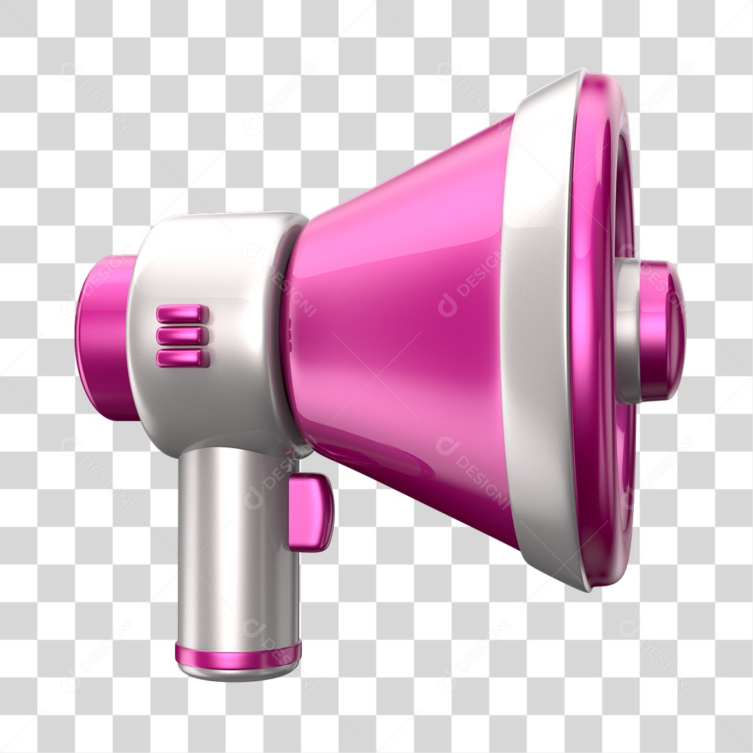 Elemento 3D Megafone Rosa e Branco PNG Transparente
