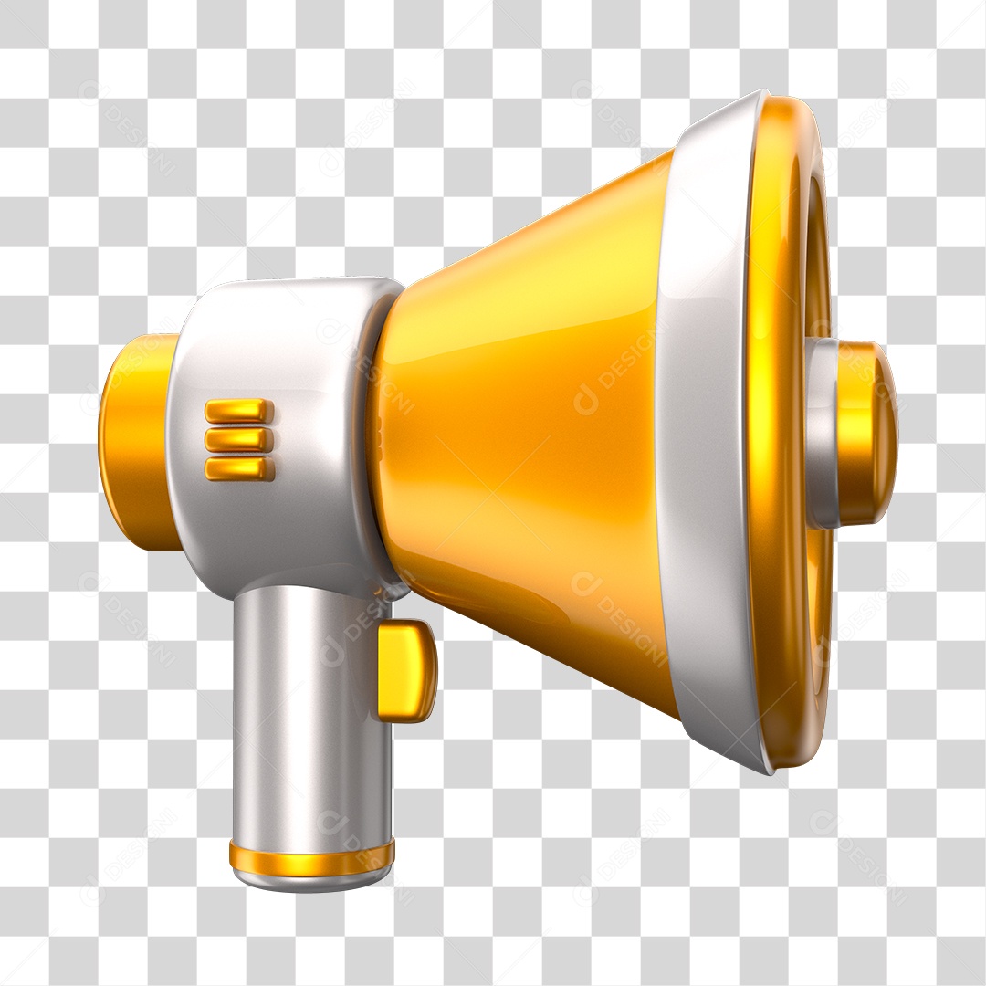 Elemento 3D Megafone Dourado e Branco PNG Transparente
