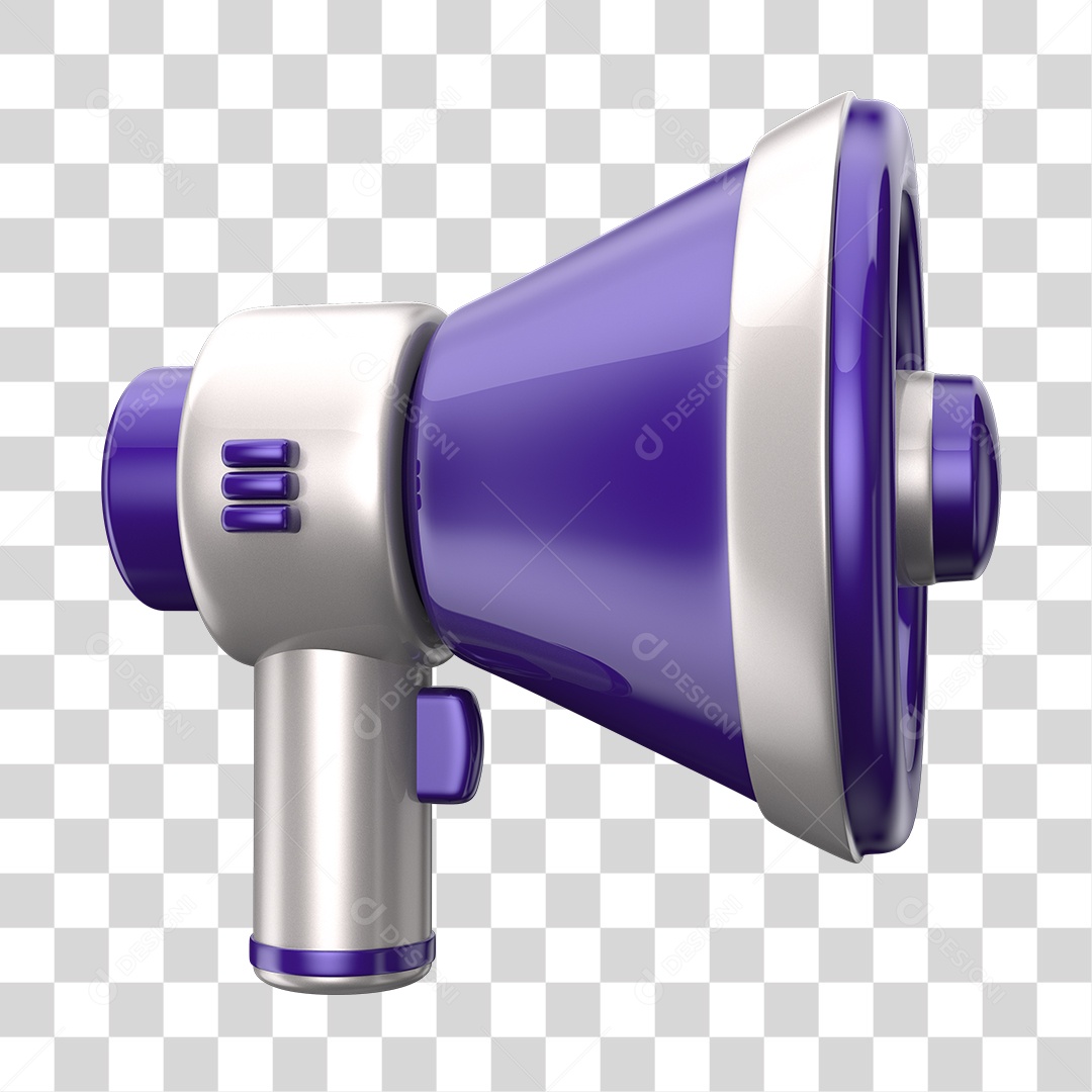 Elemento 3D Megafone Roxo e Branco PNG Transparente