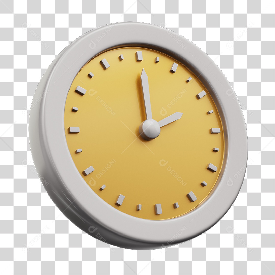Relógio Amarelo Com Borda Branca Elemento 3D PNG Transparente
