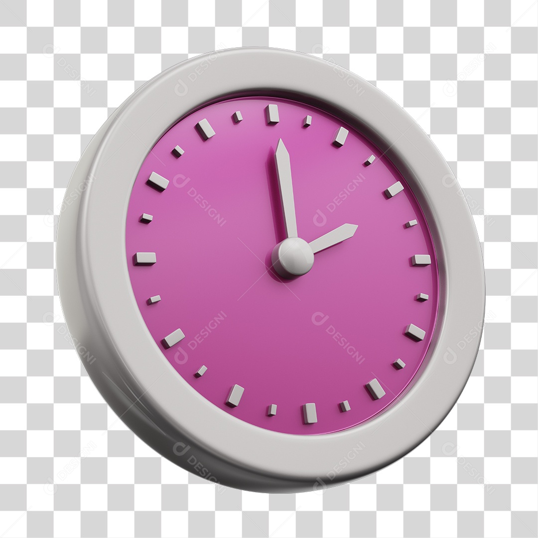 Relógio Rosa Com Borda Branca Elemento 3D PNG Transparente