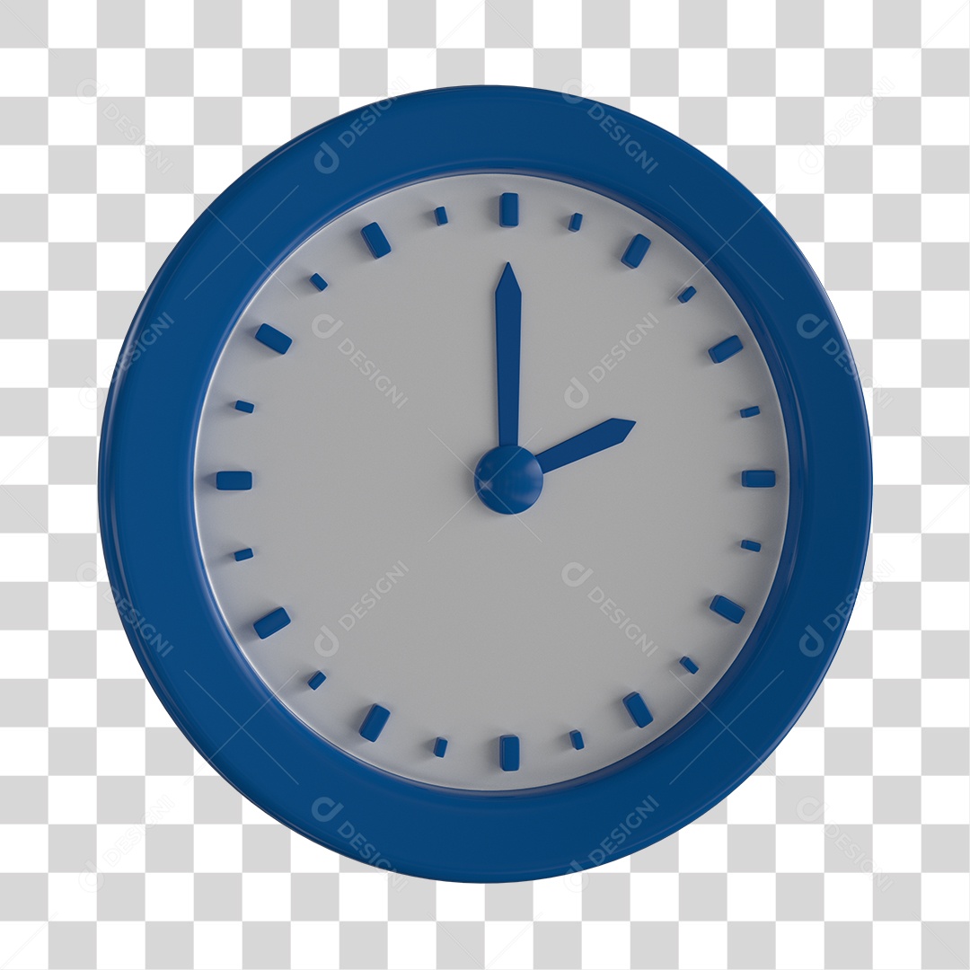 Relógio Branco Com Borda e Ponteiros Azul Elemento 3D PNG Transparente