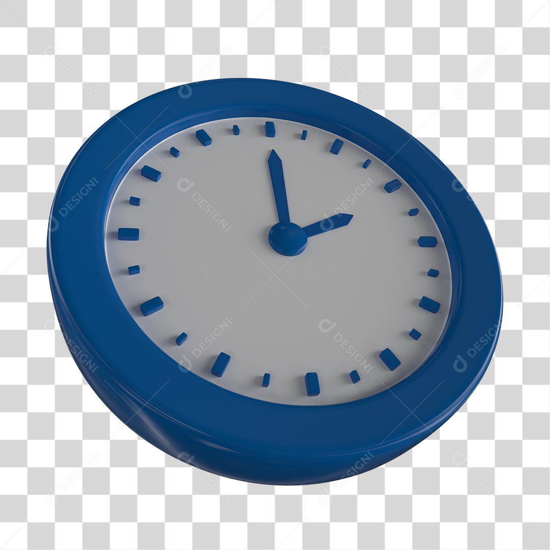 Relógio Branco Com Borda e Ponteiros Azul Elemento 3D PNG Transparente