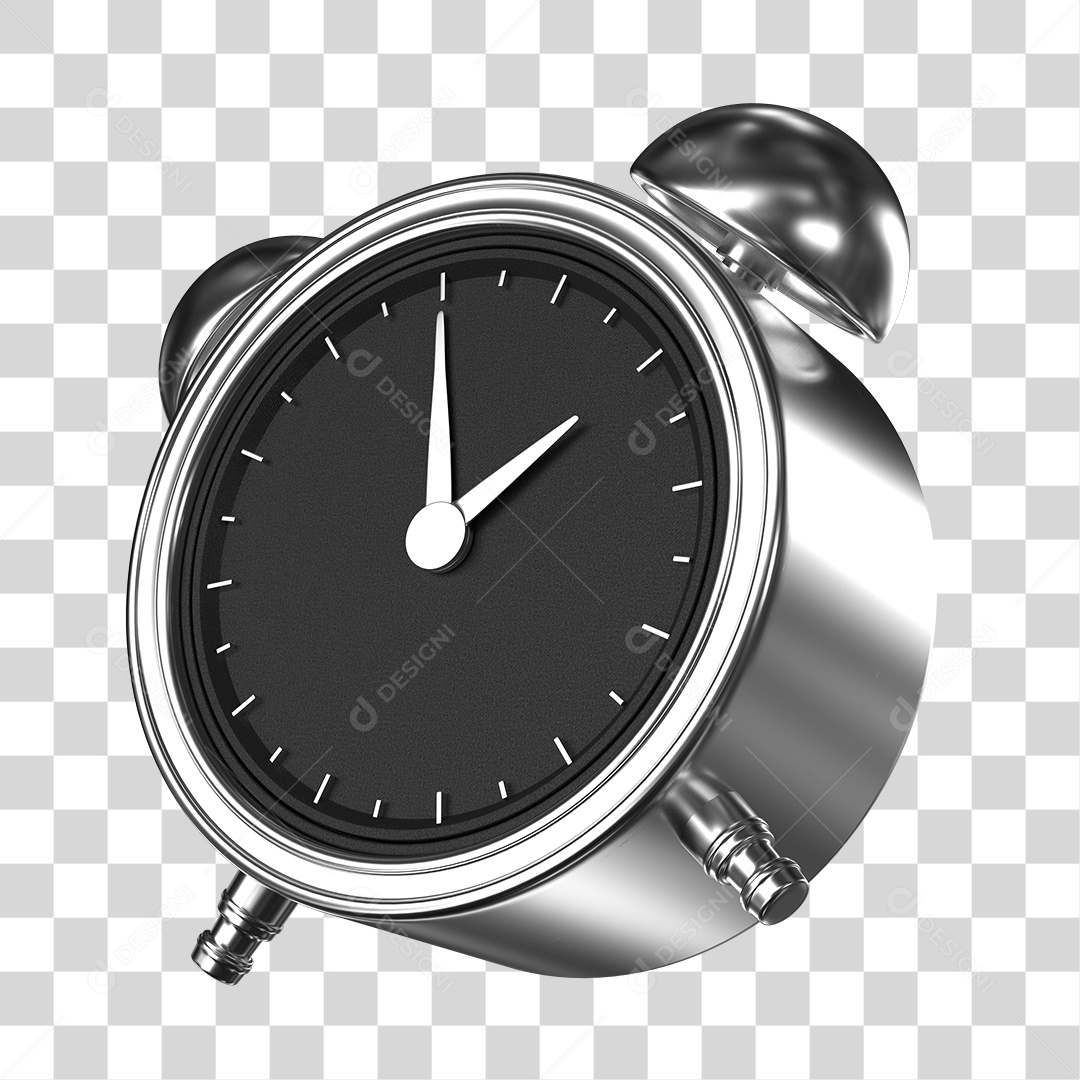 Relógio Despertador Prata Elemento 3D PNG Transparente