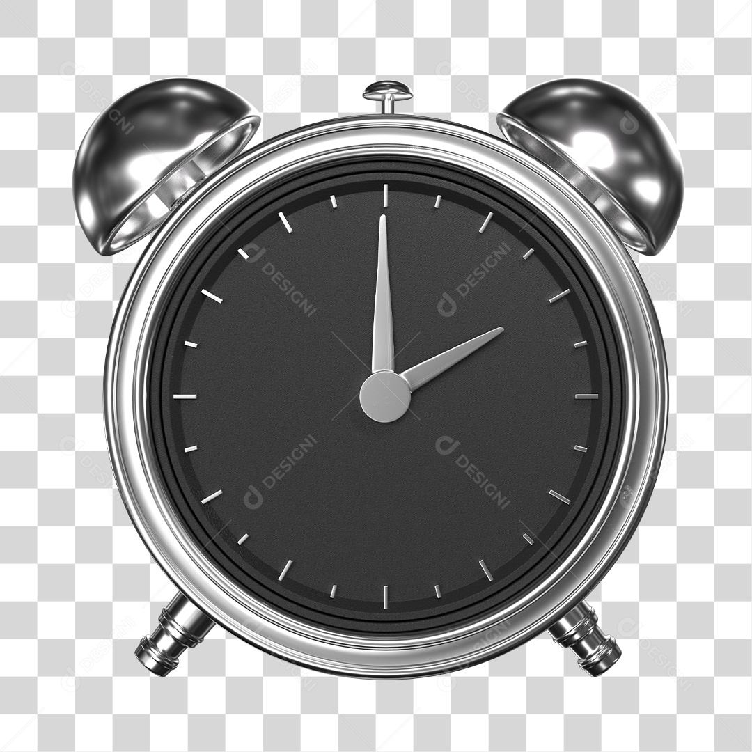 Relógio Despertador Prata Elemento 3D PNG Transparente