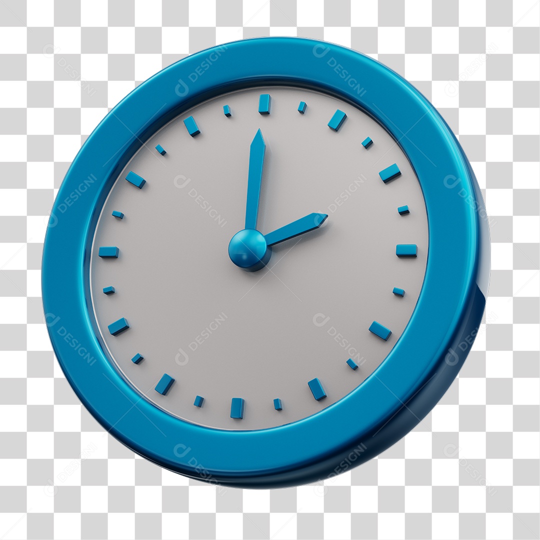 Relógio Branco Com Borda e Ponteiros Azul Elemento 3D PNG Transparente