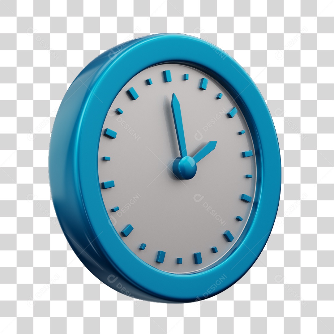 Relógio Branco Com Borda e Ponteiros Azul Elemento  3D PNG Transparente