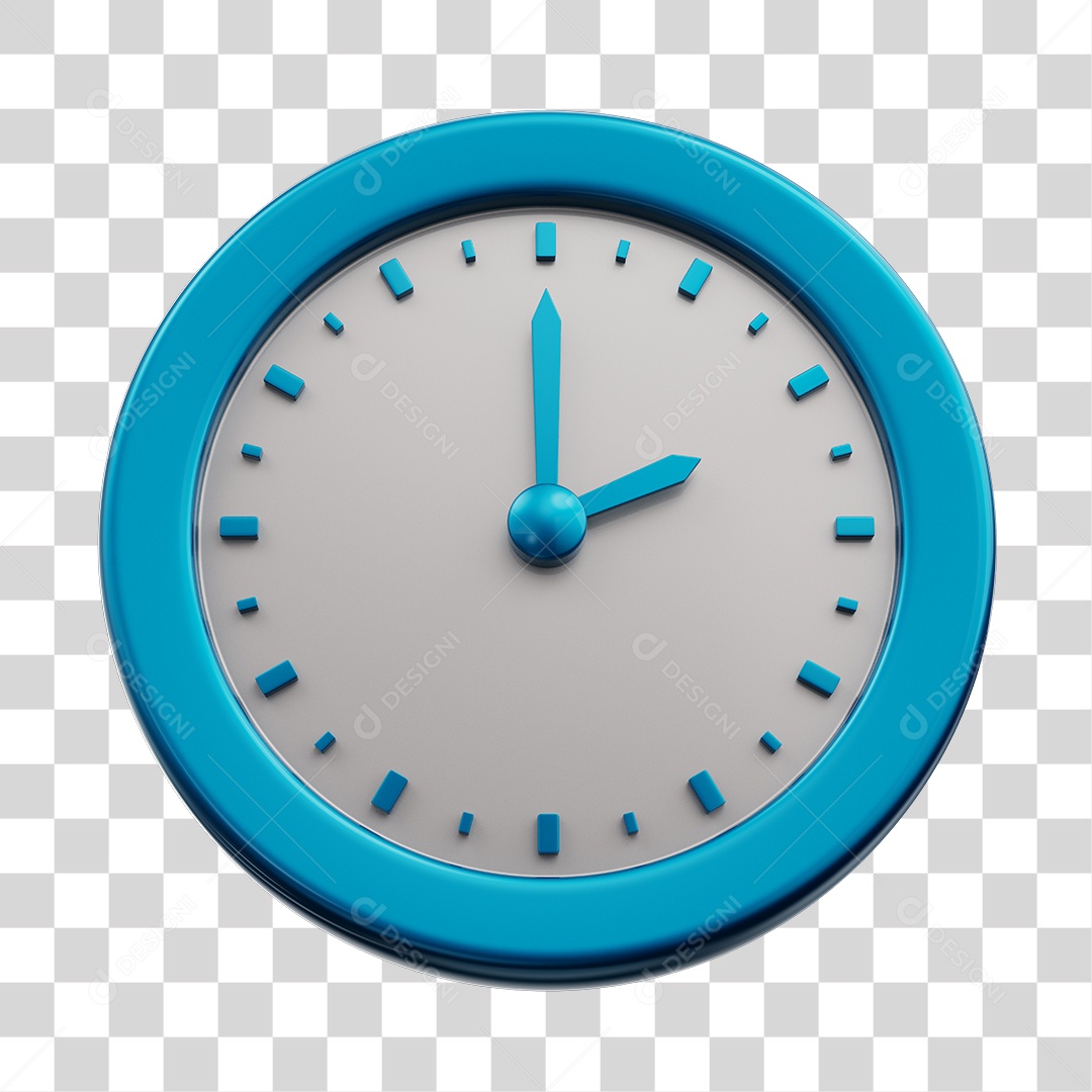 Relógio Branco Com Borda e Ponteiros Azul Elemento 3D PNG Transparente